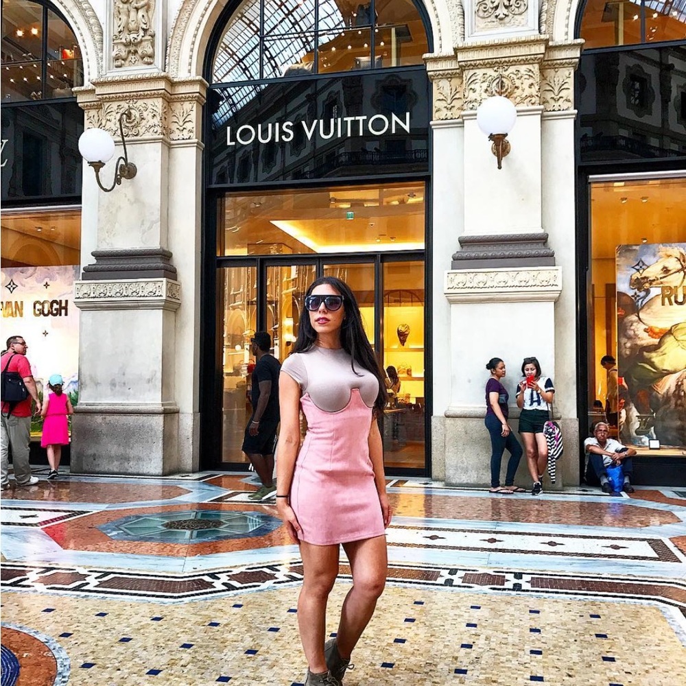 Hot Miami Styles Pink Suede Bustier Dress